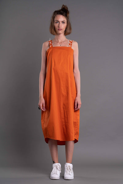 Shop Emerging Dark Conceptual Brand Anagenesis Albedo Collection Orange Sleeveless Drop Dress at Erebus