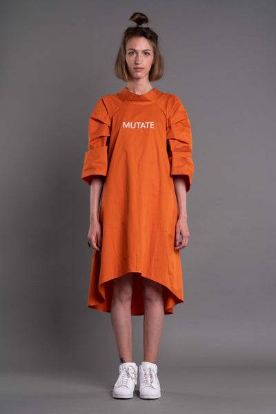 Shop Emerging Dark Conceptual Brand Anagenesis Albedo Collection Orange Breach Dress at Erebus