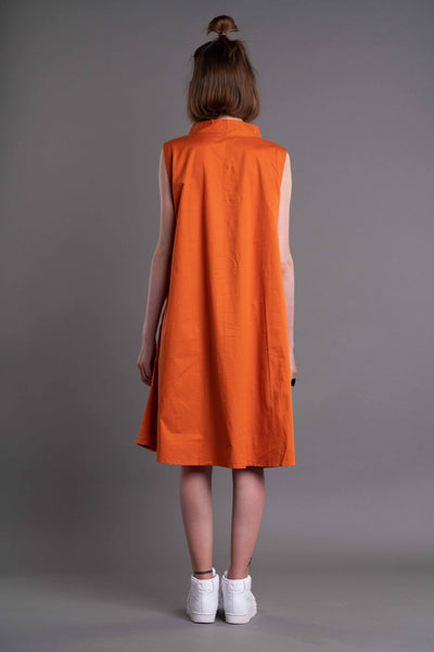 Shop Emerging Dark Conceptual Brand Anagenesis Albedo Collection Orange Sleeveless Breach Dress at Erebus