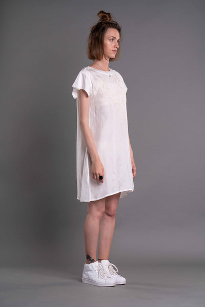 Shop Emerging Dark Conceptual Brand Anagenesis Albedo Collection White Braille Dress at Erebus