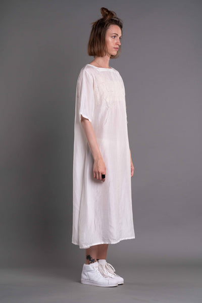 Shop Emerging Dark Conceptual Brand Anagenesis Albedo Collection White Braille Rain Dress at Erebus