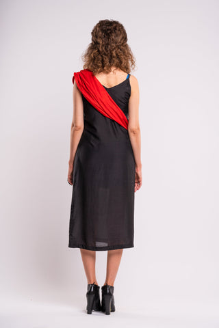 Shop emerging dark conscious fashion genderless brand Anoir by Amal Kiran Jana Black Silk Sash Dress at Erebus