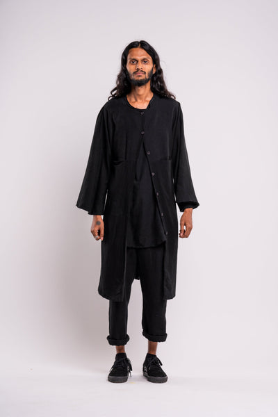 Shop emerging dark conscious fashion genderless brand Anoir by Amal Kiran Jana Black Jacket Dress at Erebus