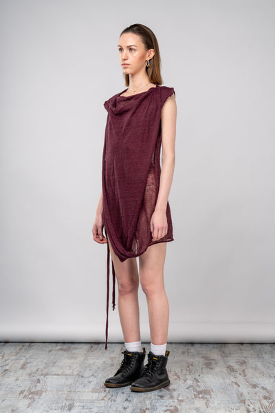 Shop emerging dark conscious fashion genderless brand Anoir by Amal Kiran Jana Sheer Knit Drape Mini Dress at Erebus