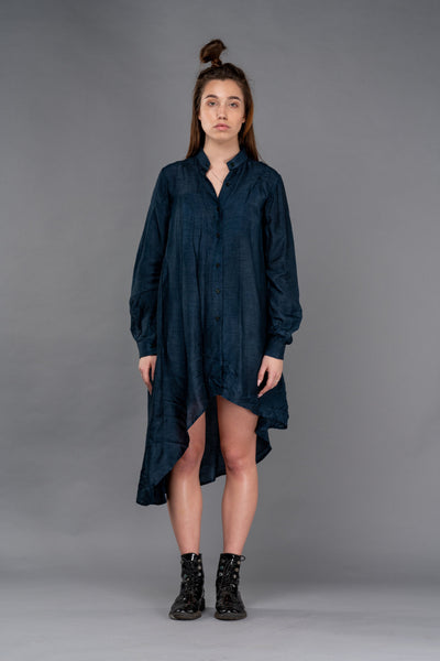Shop Emerging Dark Conceptual Brand Anagenesis Cerulean Viscose Shirt Dress at Erebus