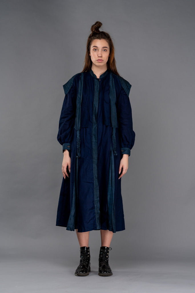 Shop Emerging Dark Conceptual Brand Anagenesis Indigo Jacket Dress with Waistcoat at Erebus