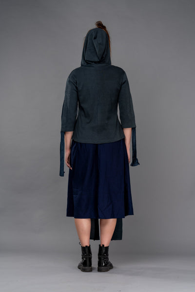 Shop Emerging Dark Conceptual Brand Anagenesis Cerulean Knit Viscose Hooded Top at Erebus