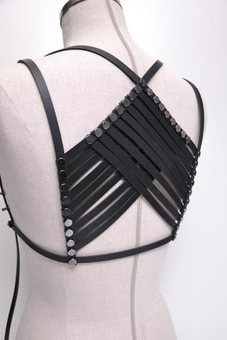 Shop emerging slow fashion accessory brand Aumorfia black leather VXXL Harness Body Piece - Erebus - 4