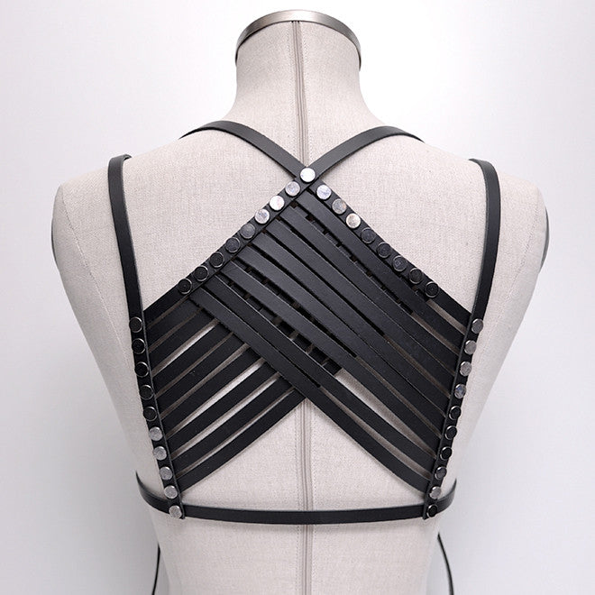 Shop emerging slow fashion accessory brand Aumorfia black leather VXXL Harness Body Piece - Erebus - 3