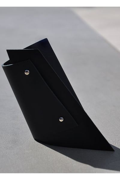 Shop emerging slow fashion accessory brand Aumorfia black leather POLYGONS cuff - Erebus
