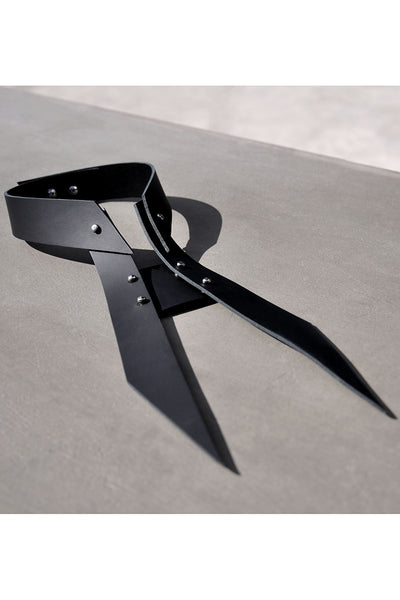 Shop emerging slow fashion accessory brand Aumorfia black leather SHARP necklace - Erebus