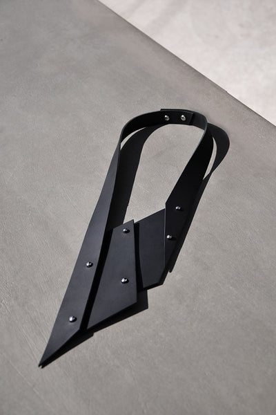 Shop emerging slow fashion accessory brand Aumorfia black leather ZZ necklace A_series - Erebus