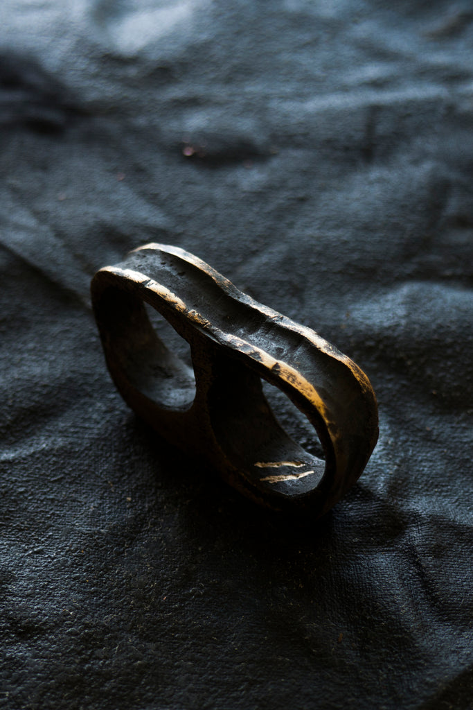 Shop Emerging Avant-garde Jewellery Brand Surface/Cast Blackened Bronze Absence Double Ring at Erebus