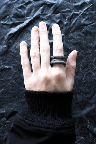 Shop Emerging Avant-garde Jewellery Brand Surface/Cast Black Concrete Absence Medium Ring at Erebus