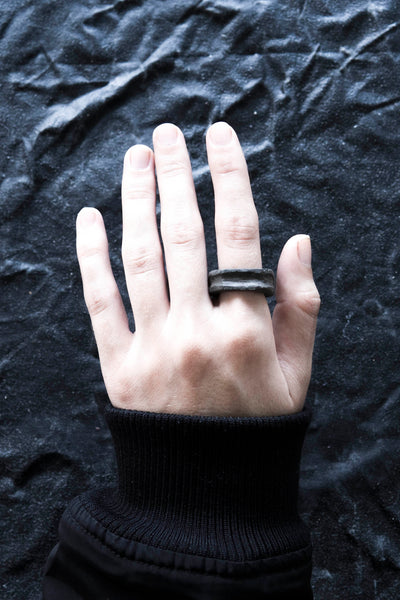 Shop Emerging Avant-garde Jewellery Brand Surface/Cast Black Concrete Absence Small Ring at Erebus