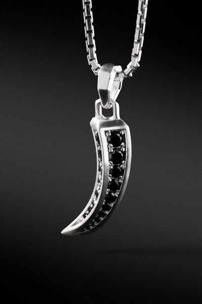 Shop Artisan Jewellery Brand Helios Sterling Silver with Black Cubic Zirconia Alone Wolf Necklace at Erebus