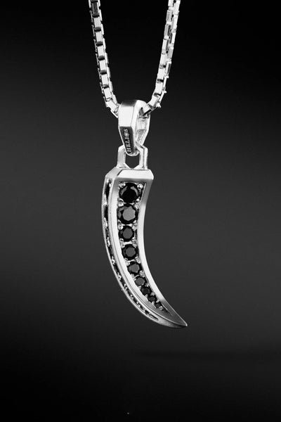 Shop Artisan Jewellery Brand Helios Sterling Silver with Black Cubic Zirconia Alone Wolf Necklace at Erebus