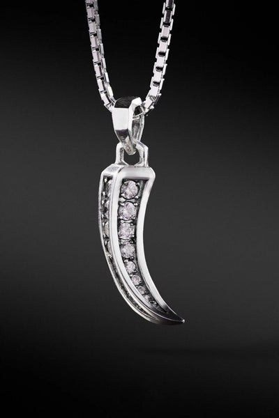 Shop Artisan Jewellery Brand Helios Sterling Silver with White Cubic Zirconia Alone Wolf Necklace at Erebus