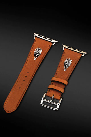 Shop Artisan Jewellery Brand Helios Tan Leather with Sterling Silver and Cubic Zirconia Charm Apple Watch Strap at Erebus