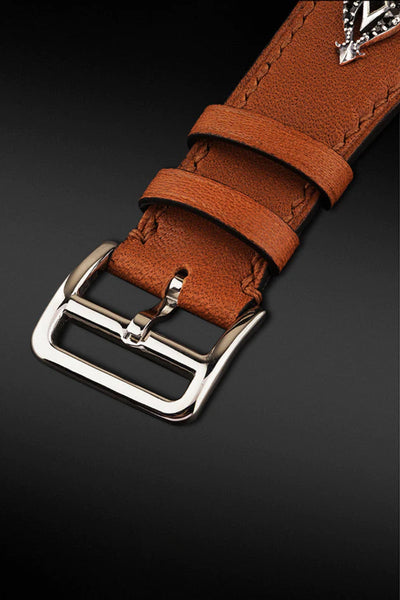 Shop Artisan Jewellery Brand Helios Tan Leather with Sterling Silver and Cubic Zirconia Charm Apple Watch Strap at Erebus