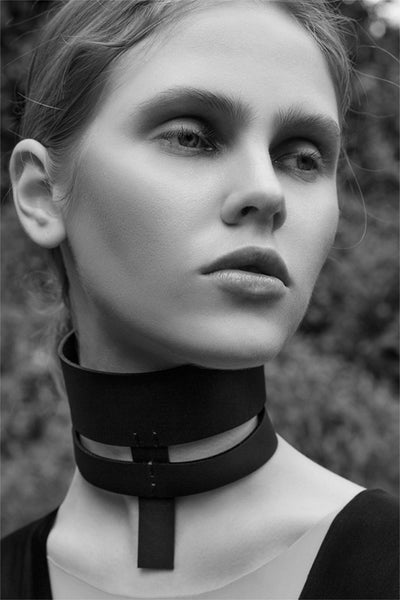 Shop emerging slow fashion accessory brand Aumorfia IASIS Collection Black Leather Orthon Choker Necklace at Erebus