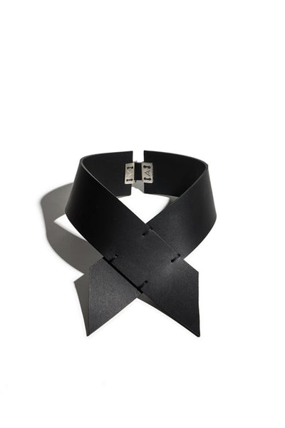 Shop emerging slow fashion accessory brand Aumorfia IASIS Collection Black Leather Hiastee Choker Necklace at Erebus