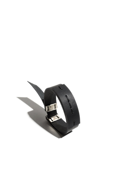 Shop emerging slow fashion accessory brand Aumorfia IASIS Collection Black Leather Peihees Cuff Bracelet at Erebus