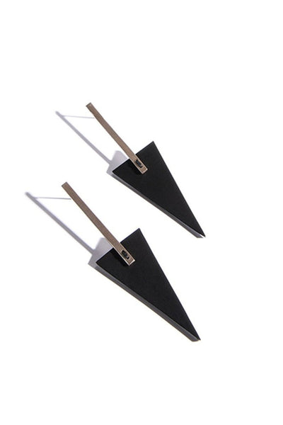 Emerging slow fashion accessory brand Aumorfia black leather BAR TRNGL L Earrings with sterling Silver - Erebus - 1
