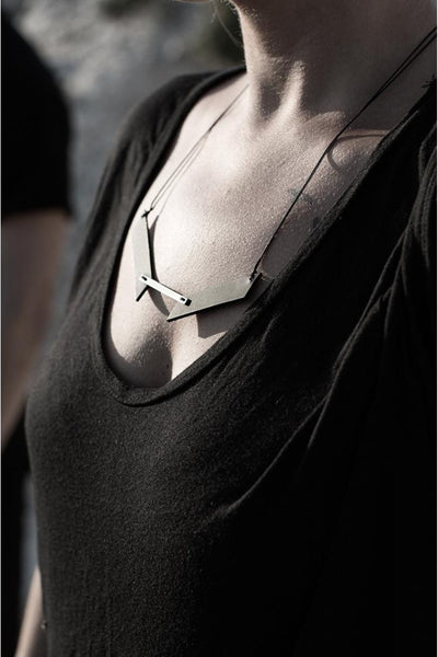 Emerging slow fashion accessory brand Aumorfia black leather BAR V Pendant with sterling Silver - Erebus - 4