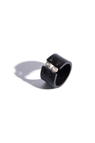 Shop emerging slow fashion accessory brand Aumorfia black leather SPHERES II Ring with sterling Silver - Erebus - 1