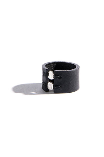 Shop emerging slow fashion accessory brand Aumorfia black leather SPHERES II Ring with sterling Silver - Erebus - 3
