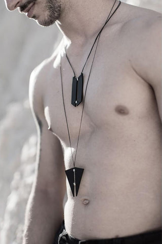 Shop emerging slow fashion accessory brand Aumorfia black leather SPHERES TRNGL Pendant with sterling Silver - Erebus - 4