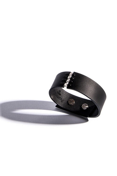 Shop emerging slow fashion accessory brand Aumorfia black leather SPHERES SM Cuff with sterling Silver - Erebus - 3