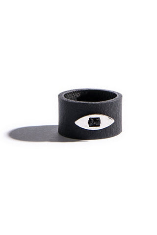 Emerging slow fashion accessory brand Aumorfia black leather EVILEYE Ring with sterling Silver - Erebus - 1