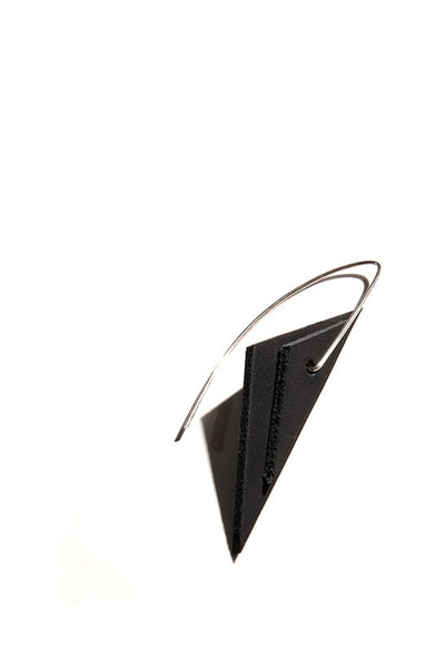 Shop emerging slow fashion accessory brand Aumorfia black leather TRNGL earrings - Erebus