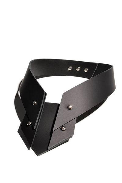 Shop emerging slow fashion accessory brand Aumorfia black leather VM choker - Erebus