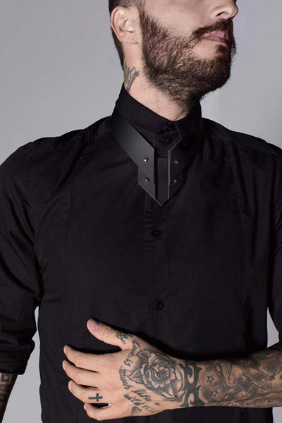 Shop emerging slow fashion accessory brand Aumorfia black leather VM choker - Erebus