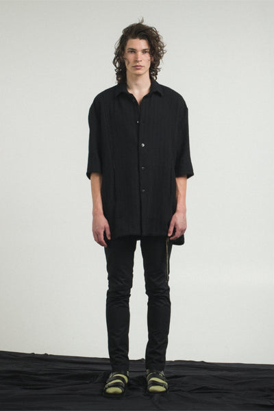 Shop Conscious Contemporary Menswear Brand Zsigmond Kudus SS23 Collection Black Organic Cotton Bezi Shirt at Erebus