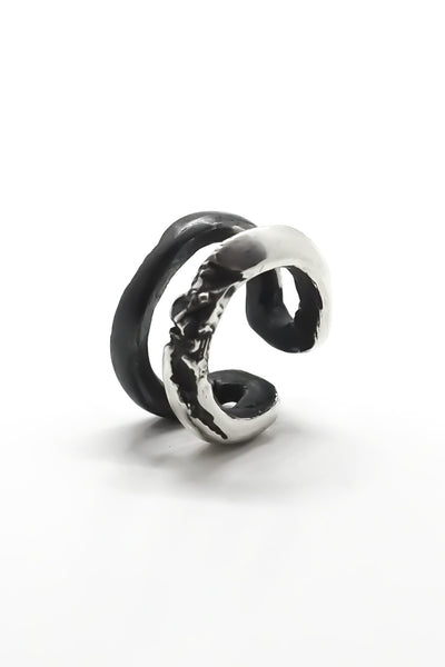 Shop Emerging Slow Fashion Avant-garde Jewellery Brand OSS Haus Constant Evolution Collection Oxidised Sterling Silver Black Eye Ear Cuff at Erebus