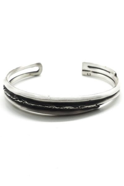 Shop Emerging Slow Fashion Avant-garde Jewellery Brand OSS Haus Constant Evolution Collection Oxidised Sterling Silver Bode Bangle Bracelet at Erebus