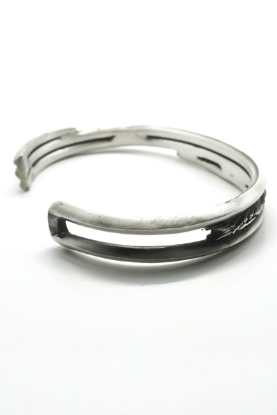 Shop Emerging Slow Fashion Avant-garde Jewellery Brand OSS Haus Constant Evolution Collection Oxidised Sterling Silver Bode Bangle Bracelet at Erebus