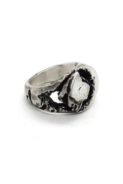 Shop Emerging Slow Fashion Avant-garde Jewellery Brand OSS Haus Broken Dreams Collection Oxidised Silver Broken Signet Ring at Erebus