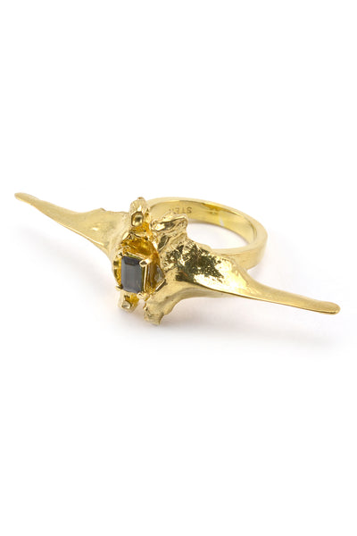 Emerging slow fashion jewellery brand Eilisain Bast Double Spine Ring in Gold with tourmaline - Erebus