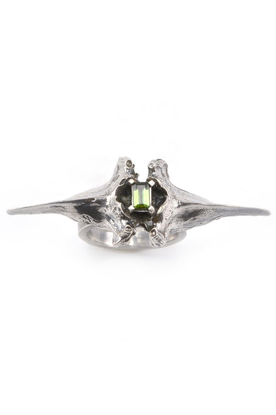 Emerging slow fashion jewellery brand Eilisain Bast Double Spine Ring in Silver with tourmaline - Erebus