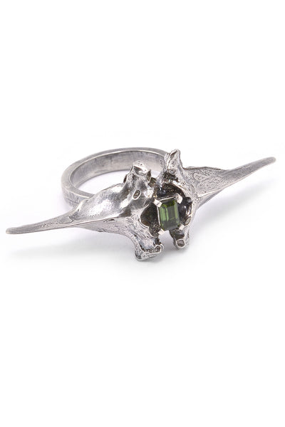 Emerging slow fashion jewellery brand Eilisain Bast Double Spine Ring in Silver with tourmaline - Erebus