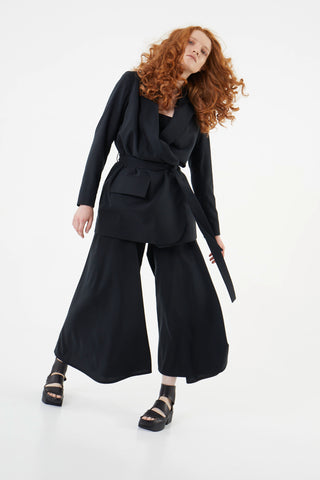 Shop Emerging Dark Luxury Avant-garde Designer Pavlina Jauss SS21 Space Collection Black Wide Leg Bendego Trousers at Erebus