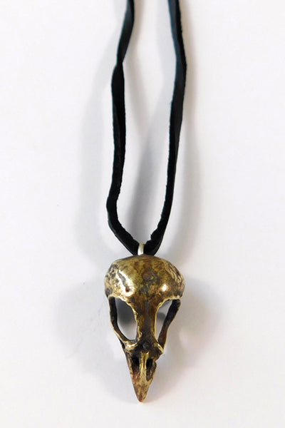 Shop Emerging Slow Fashion Conscious Designer Stacy Hopkins Jewelry Bronze Bird Skull Pendant Necklace at Erebus
