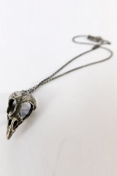 Shop Emerging Slow Fashion Conscious Designer Stacy Hopkins Jewelry Silver Bird Skull Pendant Necklace at Erebus