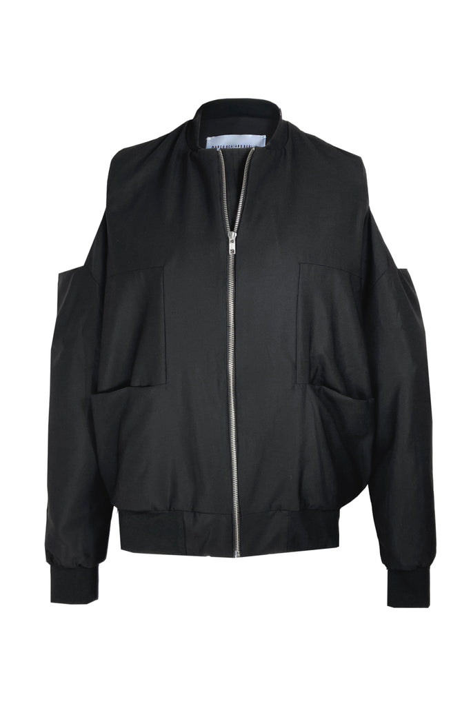 Shop Emerging Conscious Slow Fashion Avant-garde Designer Marco Scaiano SS21 Black Wotan Bomber Jacket at Erebus