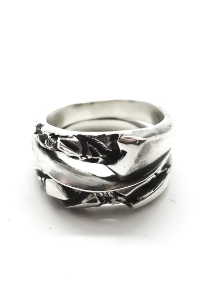 Shop Emerging Slow Fashion Avant-garde Jewellery Brand OSS Haus Constant Evolution Collection Oxidised Sterling Silver Centaurus Dwingeloo Ring Set at Erebus